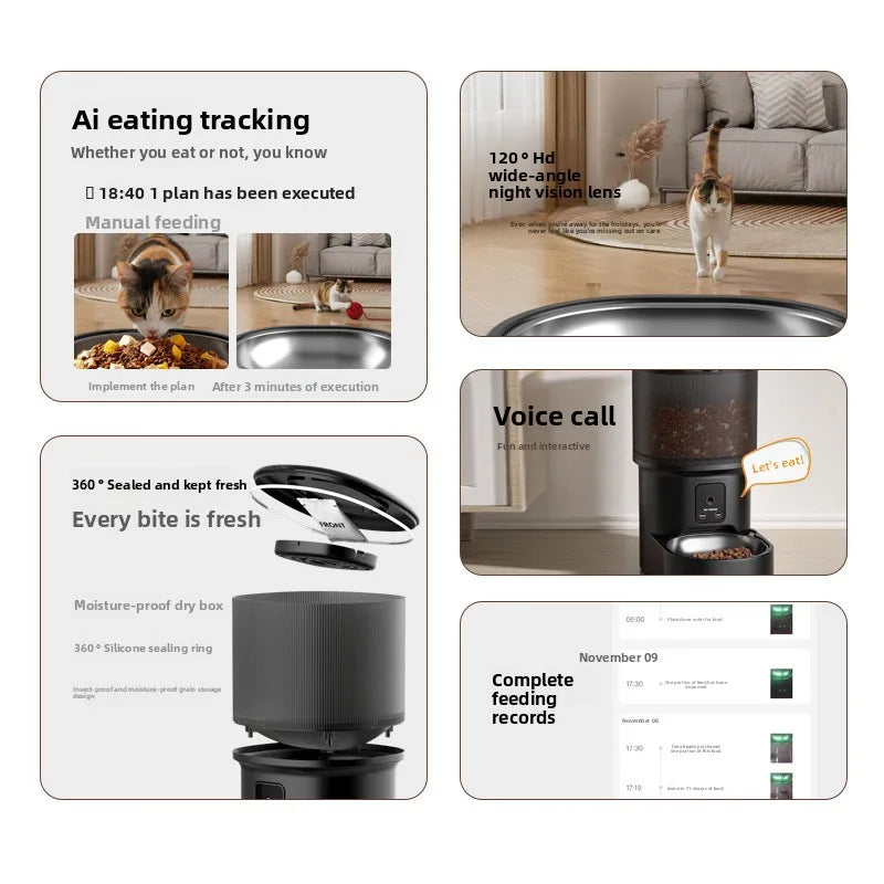 Comedouro Automático Inteligente com Câmera, Controle por Voz e Programação de Refeições para Pets