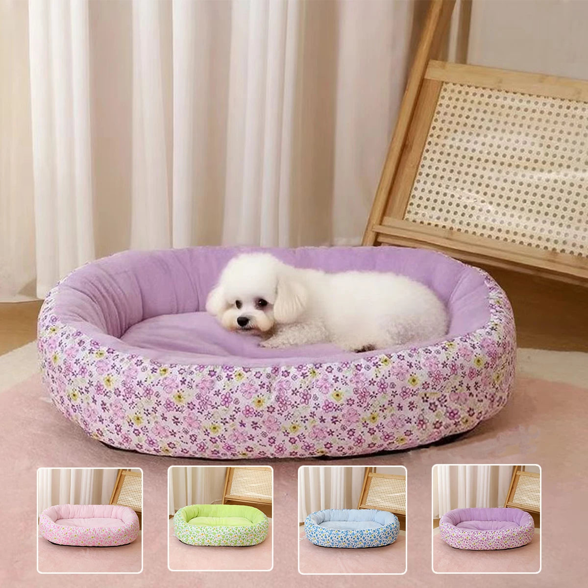Cama Pet Floral para Todas as Estações – Macia, Confortável, para Cães e Gatos