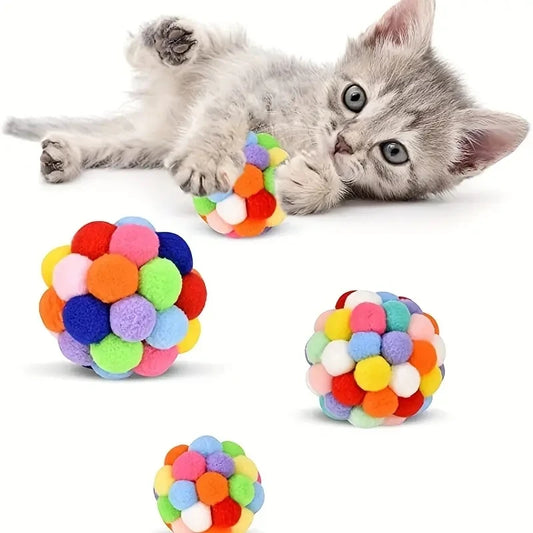Kit Bolinhas de Pelúcia com Guizo para Gatos – Elásticas, Coloridas, 1 ou 3 unidades