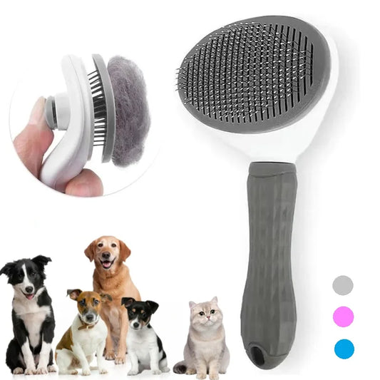 Escova Slicker Autolimpante para Cães e Gatos – Pente de Remoção de Pelos