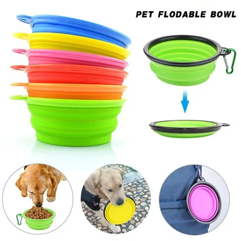 Tigela Dobrável de Silicone para Cães - 350ml a 1000ml - Portátil para Viagens