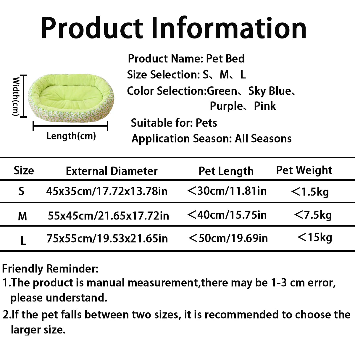 Cama Pet Floral para Todas as Estações – Macia, Confortável, para Cães e Gatos