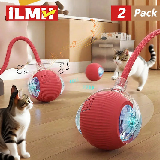 Gatos brincando com bola interativa vermelha para pets, brinquedo para estimular gatos em casa.