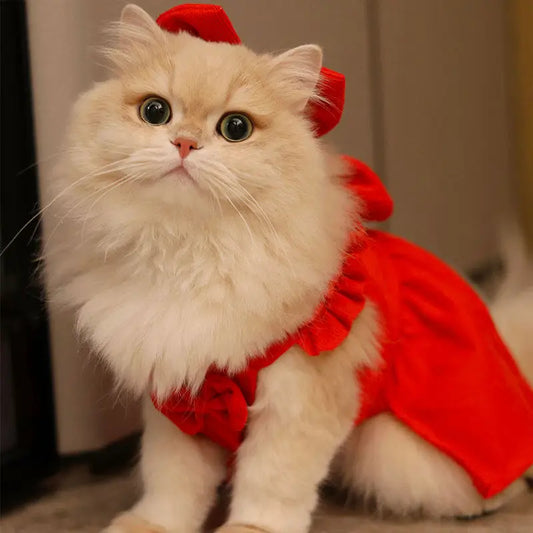 Vestido Pet Vermelho com Laço – Roupa para Cães e Gatos de Pequeno Porte