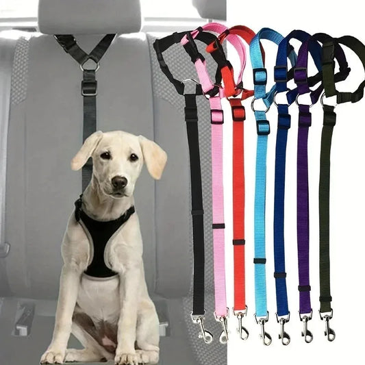 Cinto de Segurança Ajustável para Cães – Guia em Nylon para Uso no Carro