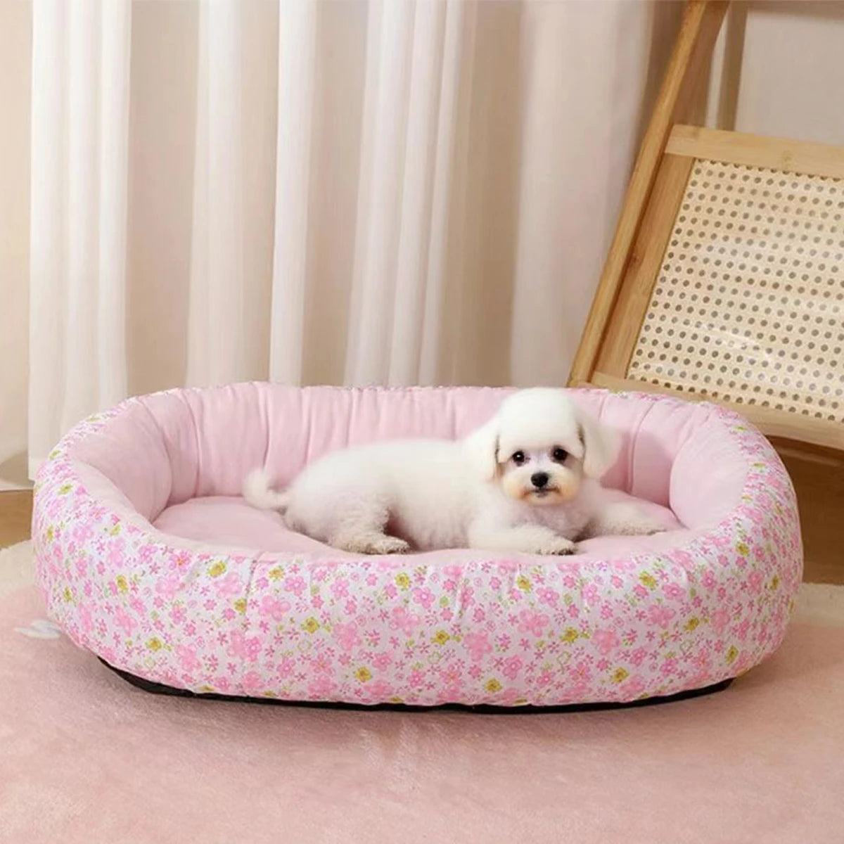 Cama Pet Floral para Todas as Estações – Macia, Confortável, para Cães e Gatos