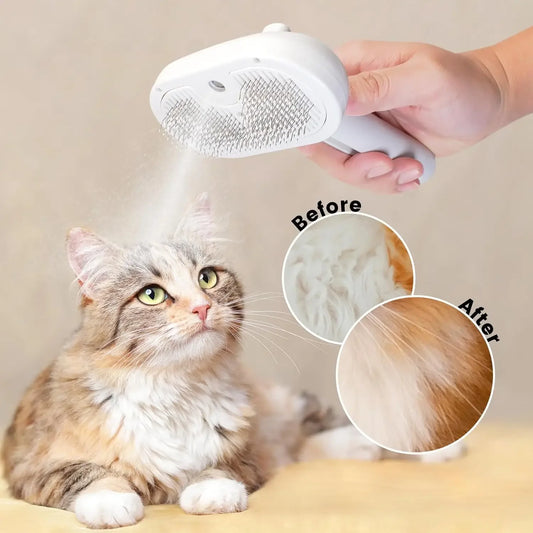 Escova de Grooming com Spray para Cães e Gatos – Pente de Limpeza e Remoção de Pelos