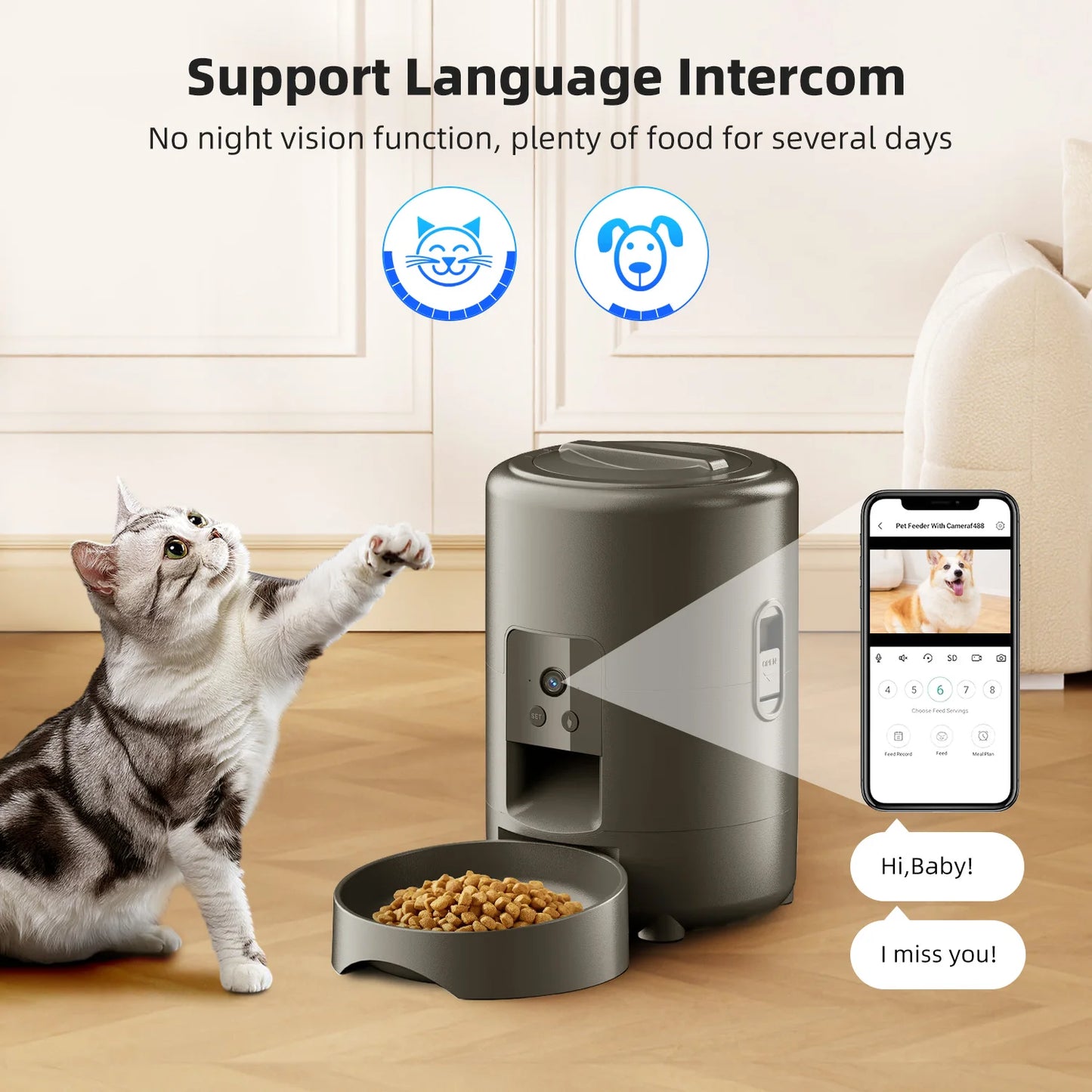 Comedouro Automático 2L com Câmera para Gatos e Cães – Alimentação Programada via APP