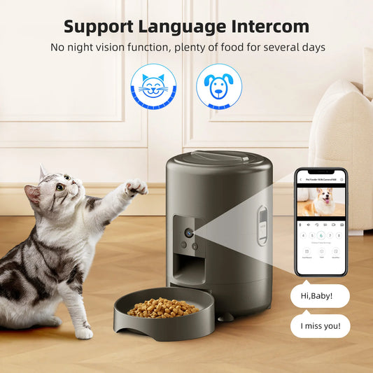 Comedouro Automático 2L com Câmera para Gatos e Cães – Alimentação Programada via APP