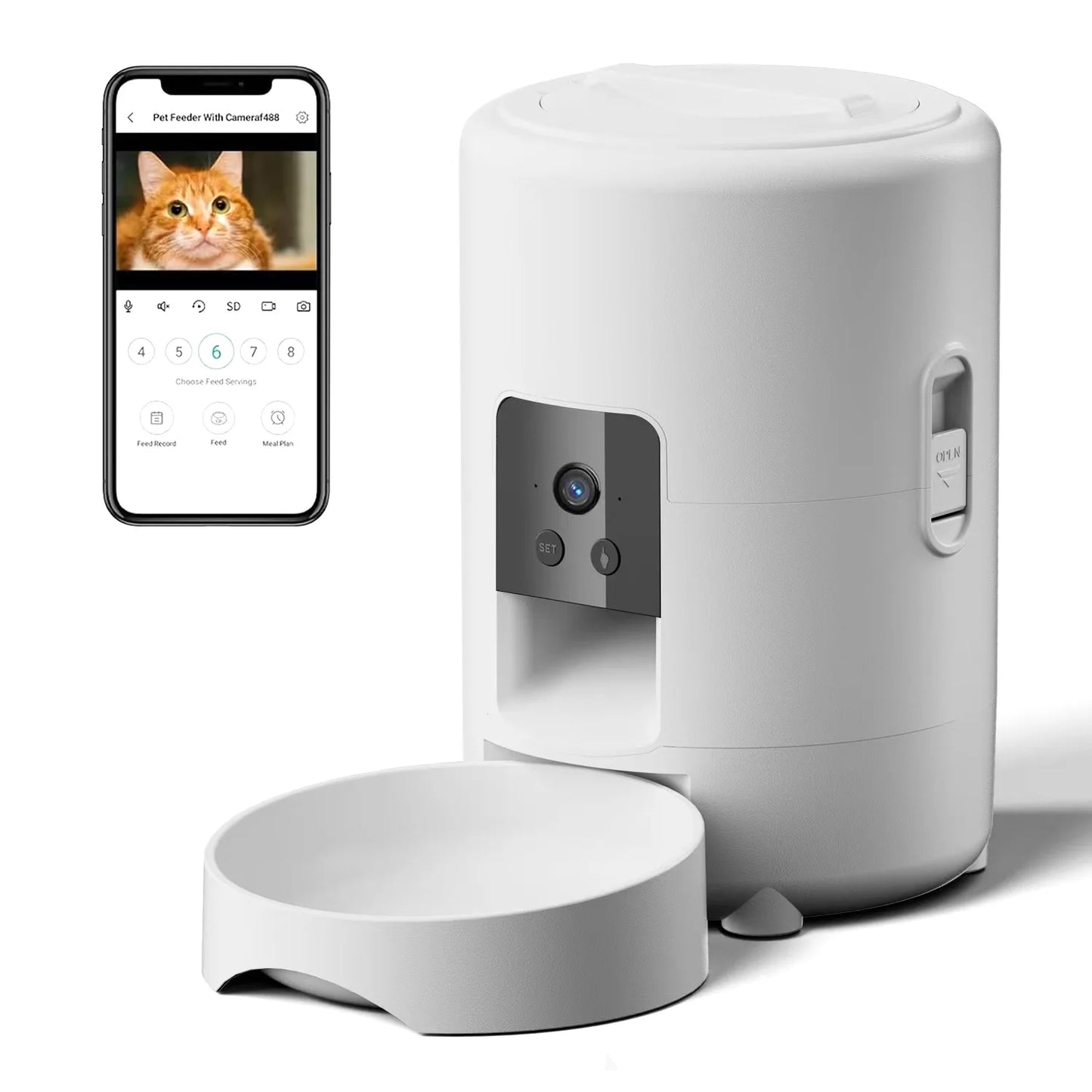 Comedouro Automático 2L com Câmera para Gatos e Cães – Alimentação Programada via APP
