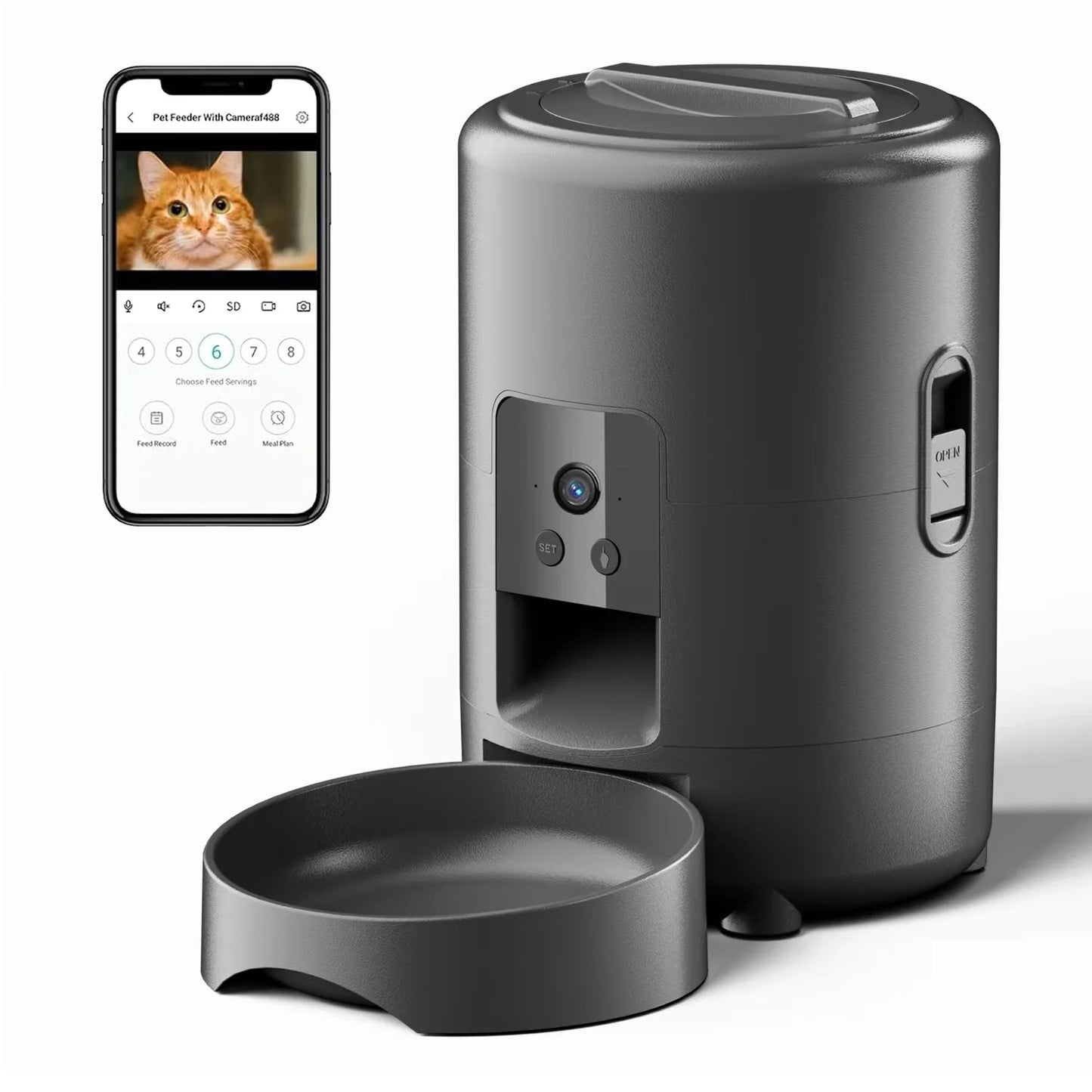 Comedouro Automático 2L com Câmera para Gatos e Cães – Alimentação Programada via APP